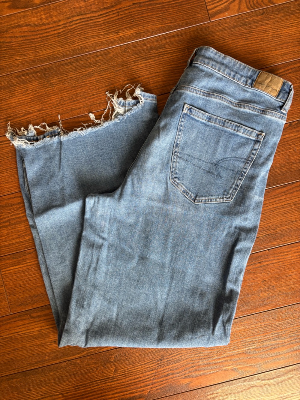 American Eagle Outfitters “super high-rise baggy wide leg” with Frayed Hem